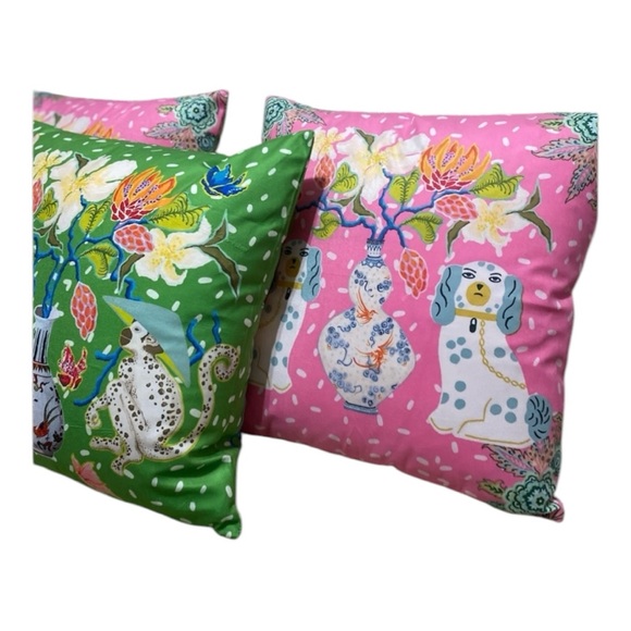 Grandmillennial Pillow Covers - Pink Staffordshire Dogs or Green Monkeys - Picture 7 of 12